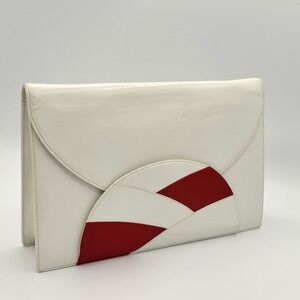 Bally White Leather Clutch Made in Italy Vintage Designer Classic Chic Read